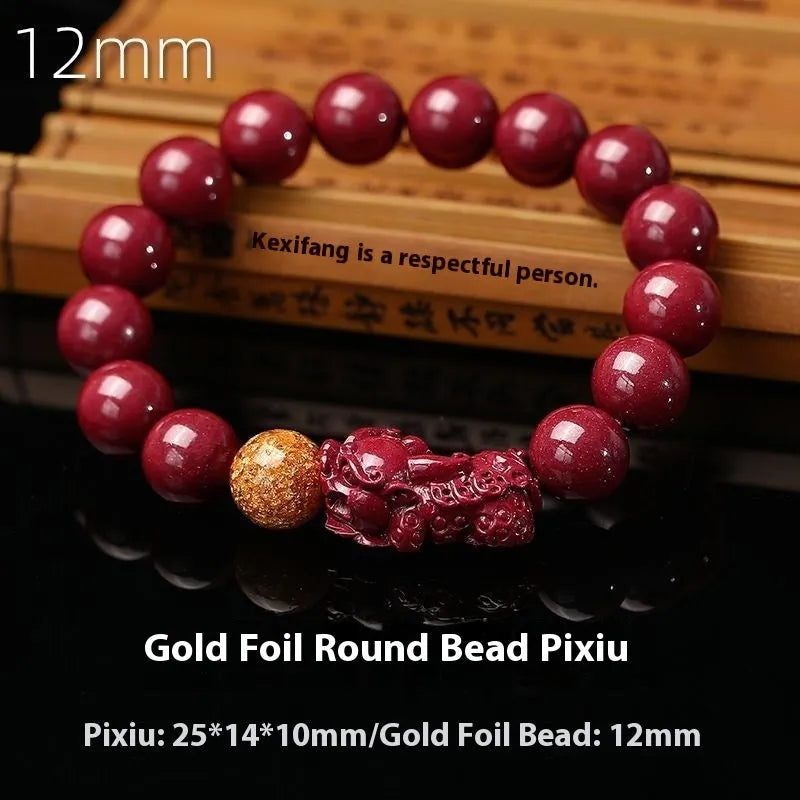Purple gold sandstone and cinnabar totem bracelet with polished stone beads.