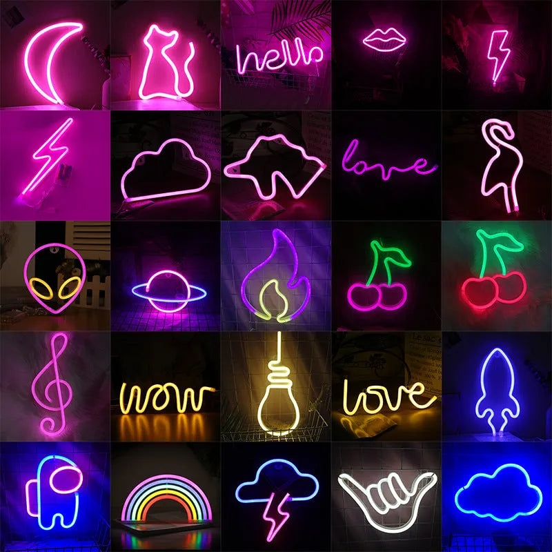 Pendant note neon bar sign decorative light in blue, pink, or warm white, PVC shell, 35 x 14 x 2.2 mm, USB powered.