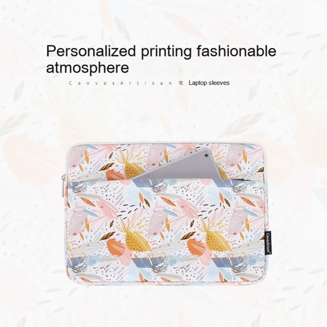 White waterproof 14-inch laptop sleeve with PU leather exterior showing clean design
