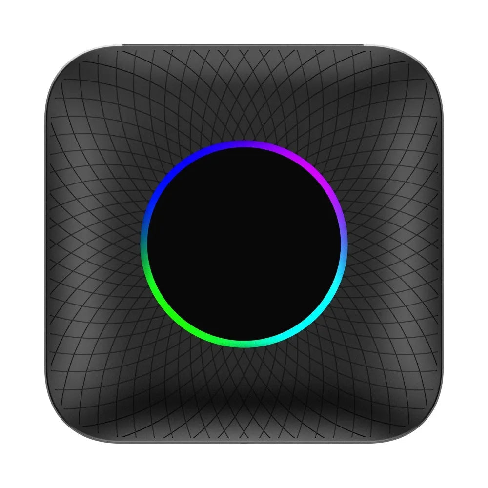 Square-shaped wireless CarPlay adapter box for cars with Android 13 system.
