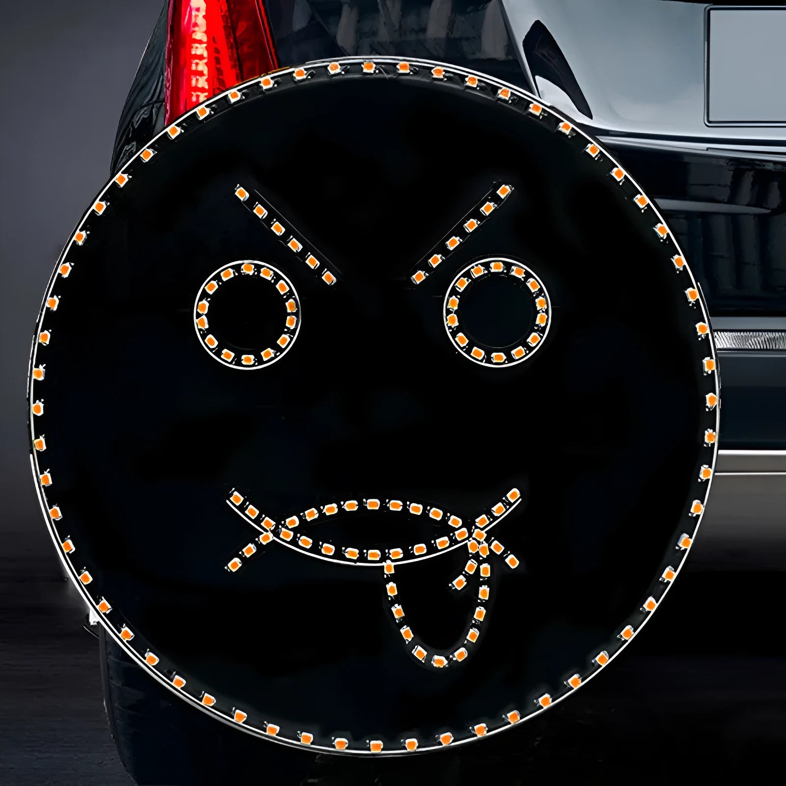 Black car rear window LED expression light showing smiley face with remote control