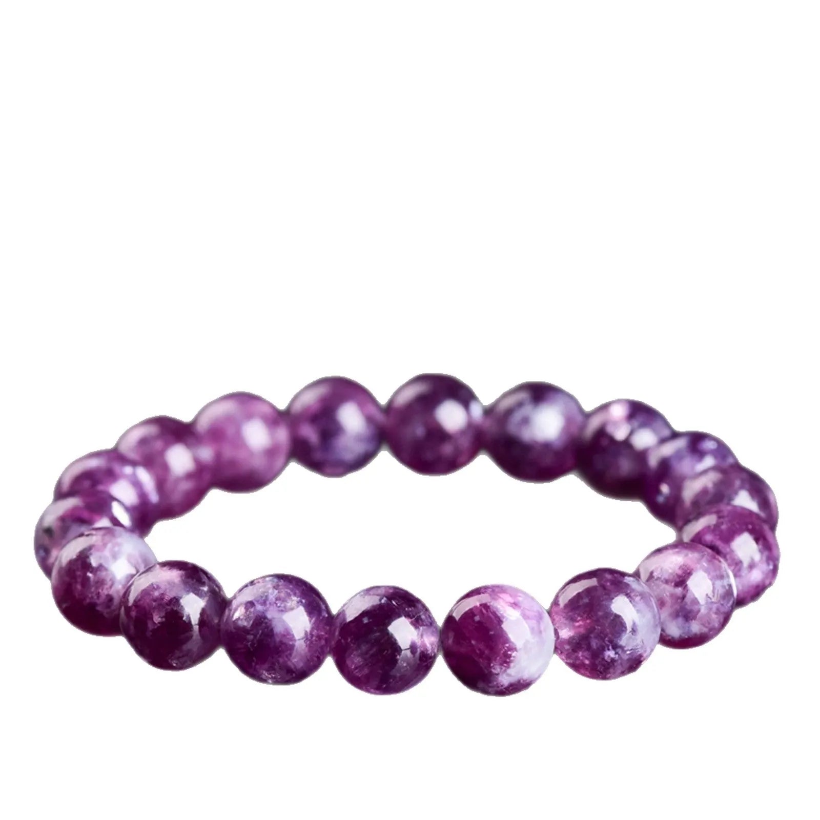 Purple Grandmother Crystal Bracelet with geometry-shaped polished beads in 5A grade purple colour, showing single circle design