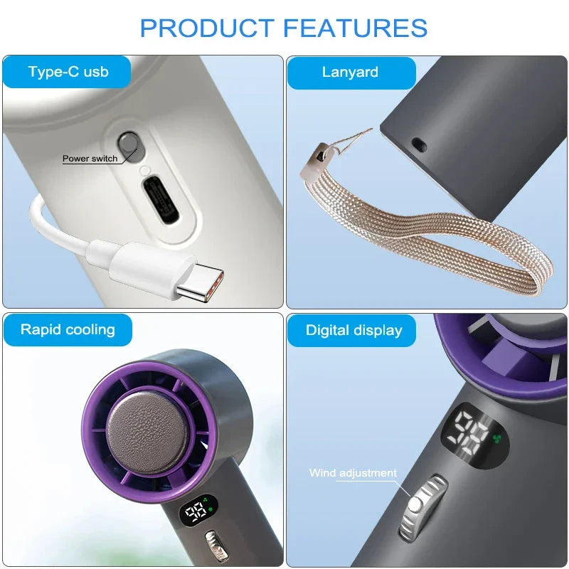 Powerful Portable Cooling Fan with Adjustable Speeds and Long-Lasting 3000mAh Battery