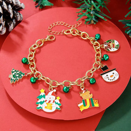 Festive Christmas Metal Chain Bracelet with Santa Claus and snowflake designs