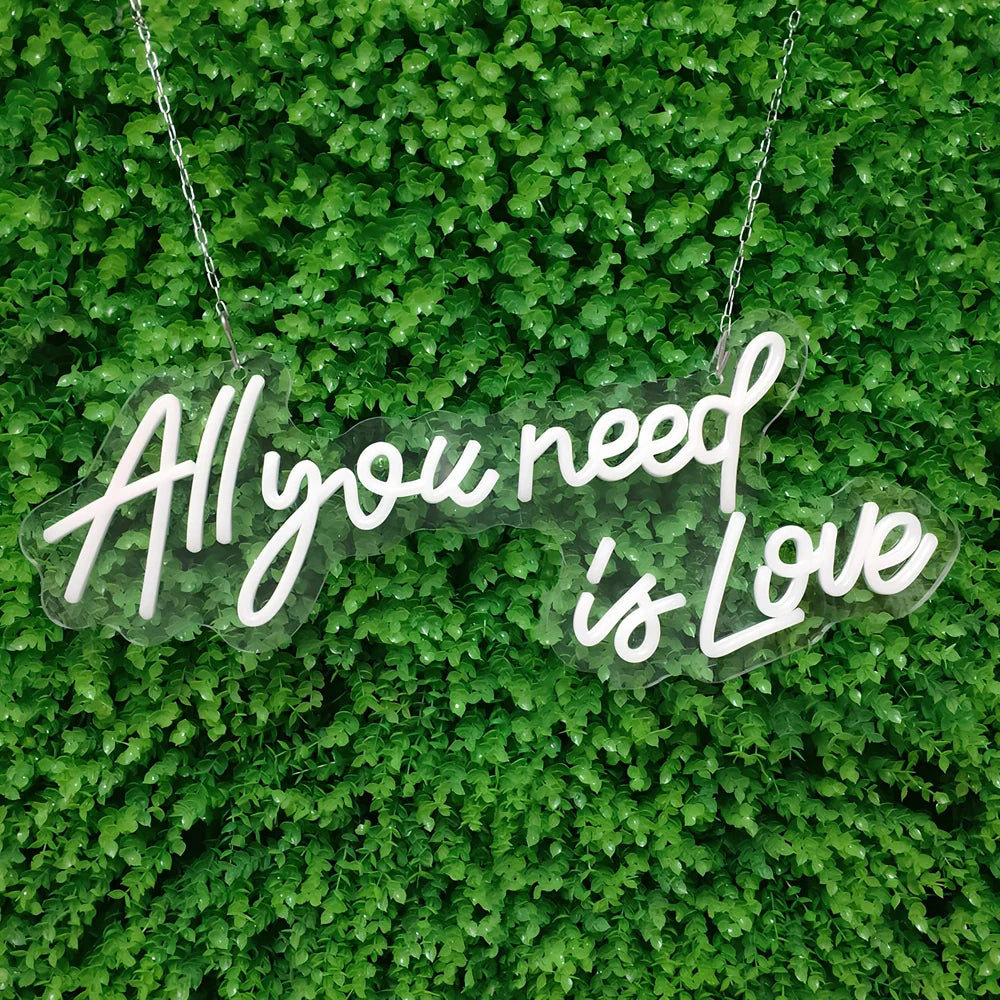 LED neon bedroom sign with warm white lighting measuring 580x230mm with acrylic housing