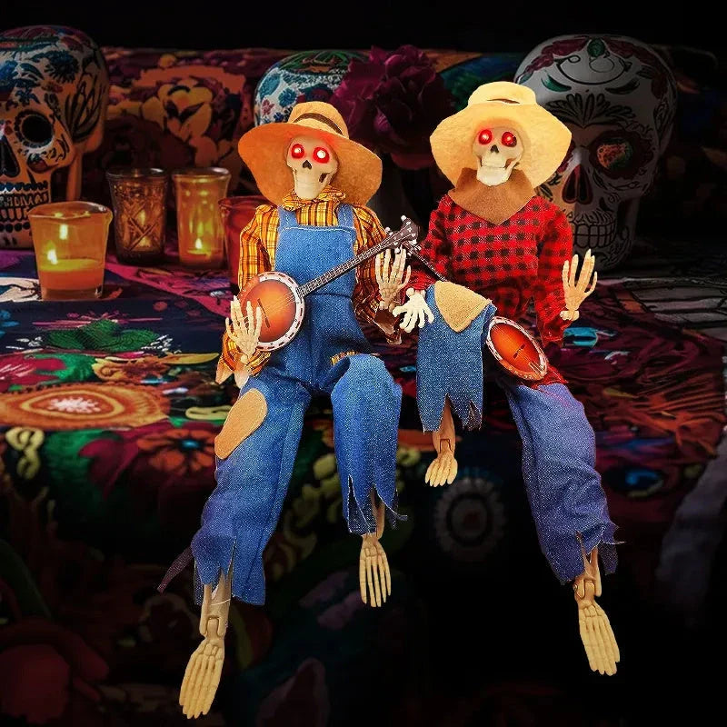 Luminous skeleton guitarist Halloween decoration with eerie glow and unique design