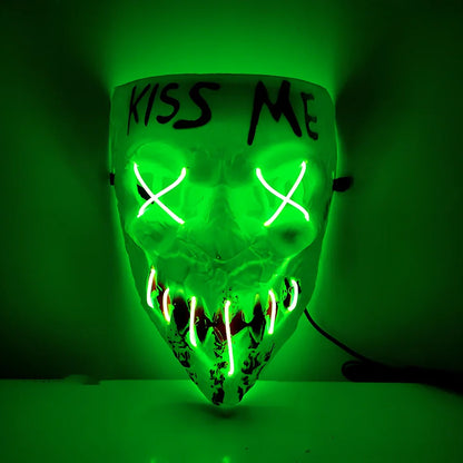 Multicolor luminous Halloween mask with adjustable glow, plastic construction in blue, green, and red options for festivals