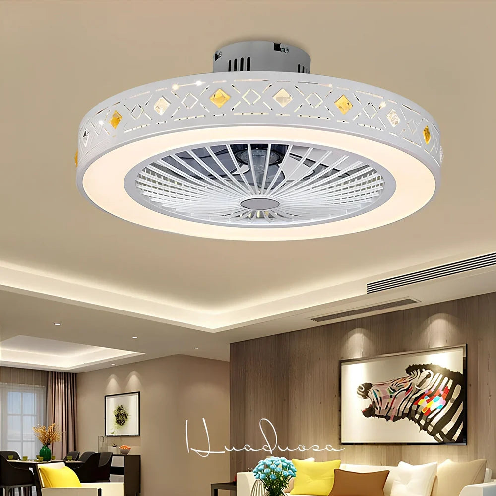 Ceiling fan light with decorative acrylic blades and integrated lighting, 56cm diameter