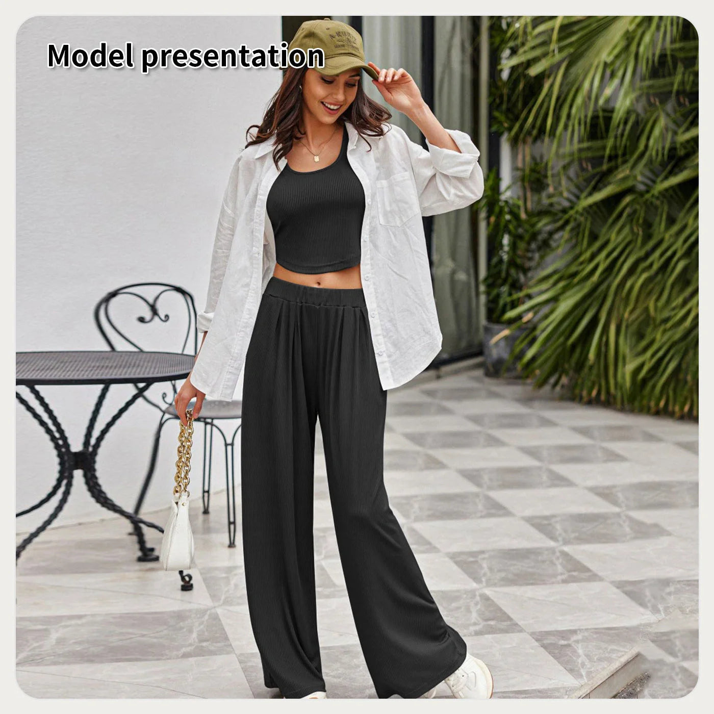 Women's solid color suit set in black and coffee, available in sizes S to XXXXL