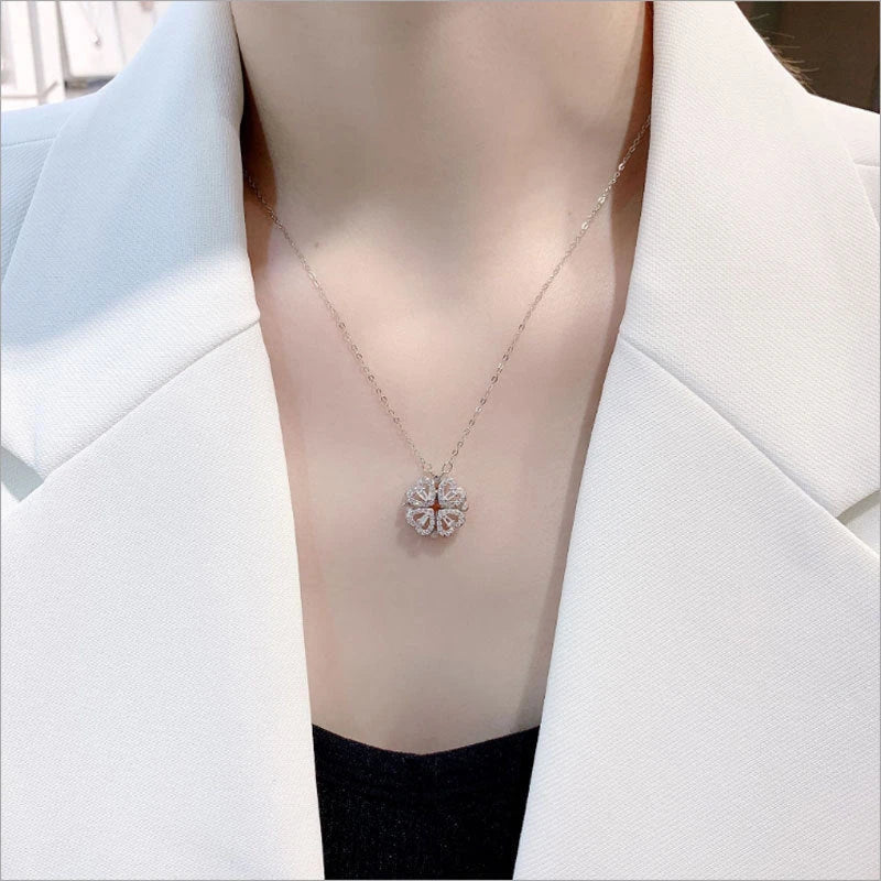 Elegant four-leaf clover necklace with magnetic and detachable design for versatile styling