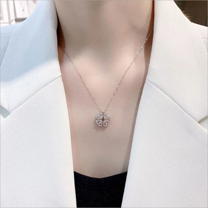 Elegant four-leaf clover necklace with magnetic and detachable design for versatile styling