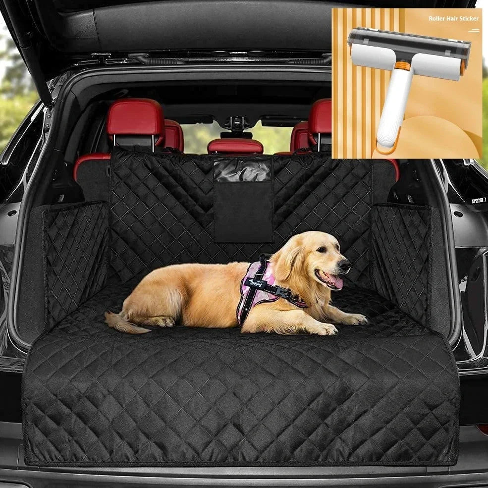 Waterproof dog car boot mat with storage bag and anti-skid net in vehicle