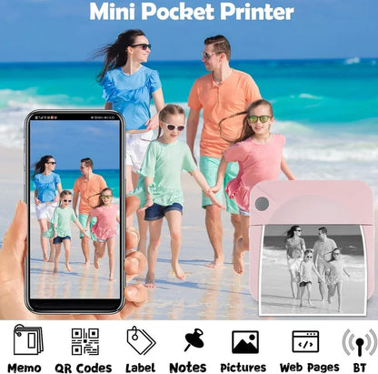 Blue mini thermal printer measuring 80x80x35mm with Bluetooth connectivity for student study organisation