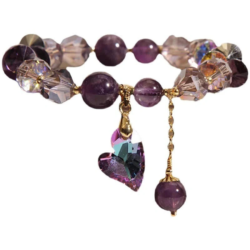 Natural amethyst heart-shaped bracelet with geometric design, a versatile and healing accessory for women