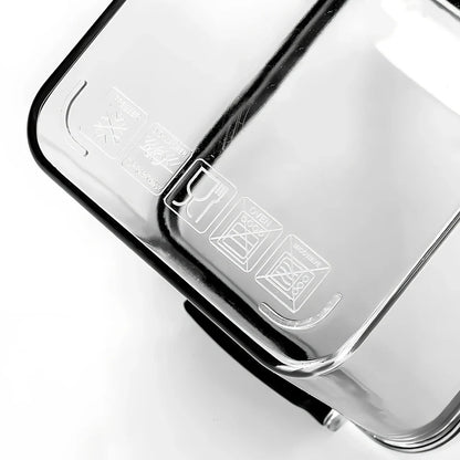 Eight transparent airtight plastic food containers in four different sizes with red sealing lids