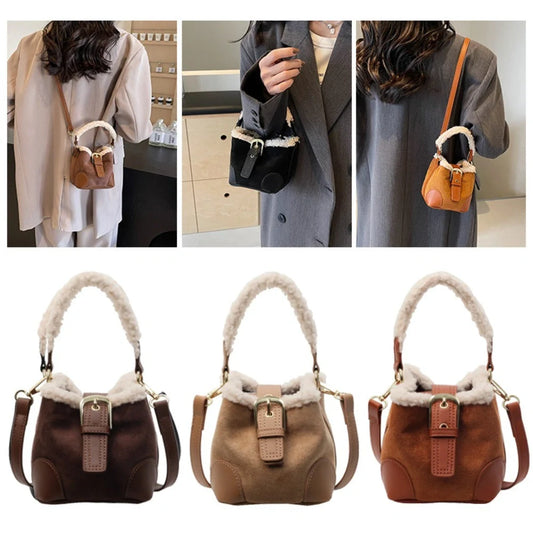 Stylish women's retro plush crossbody shoulder bag in multiple colors