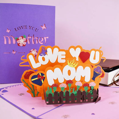 Handmade 3D PopUp Flower Bouquet Mother's Day Card with navy blue envelope