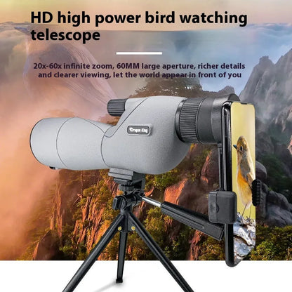 Monocular telescope 25-75X civil spotting scope with 500mm focal length, 60mm objective aperture, in black, green or grey.