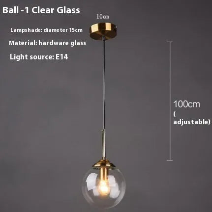 Simple modern round glass ball chandelier ceiling light in Nordic style