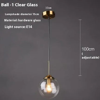 Simple modern round glass ball chandelier ceiling light in Nordic style
