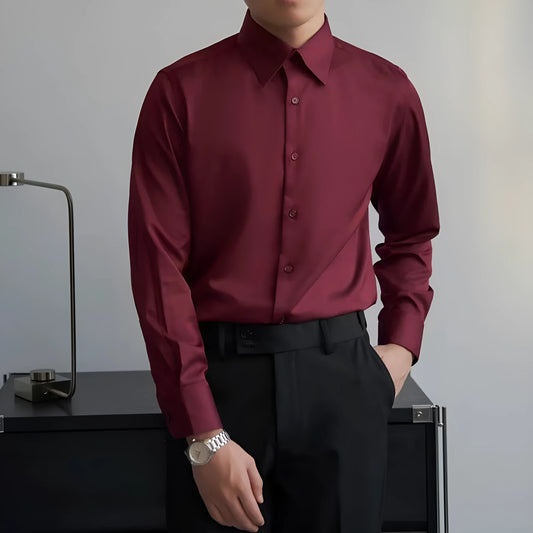 Korean style men's long sleeve shirt in black with Japanese retro cardigan design