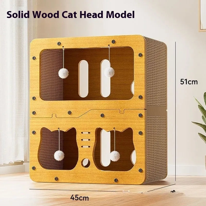 Double-layer cat scratching board and bed with wear-resistant surface in one of six style options