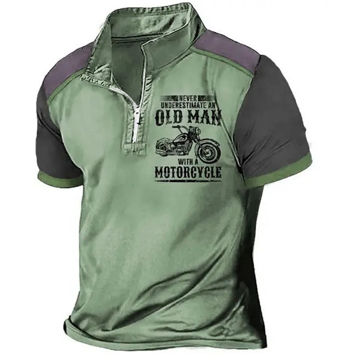 Men's casual polo shirt with digital letter printing and zipper decorations in polyester fibre