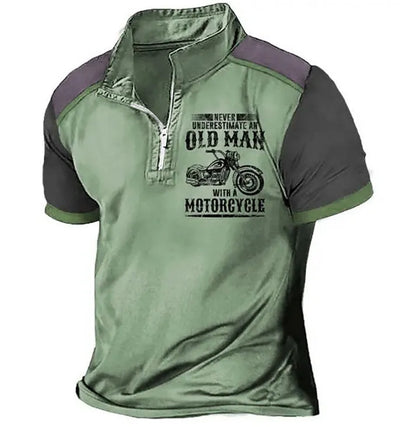 Men's casual polo shirt with digital letter printing and zipper decorations in polyester fibre