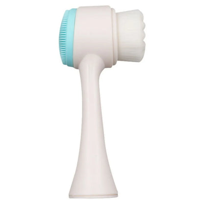 Blue and pink nylon bristle pet paw brush for dogs and cats on a white background.