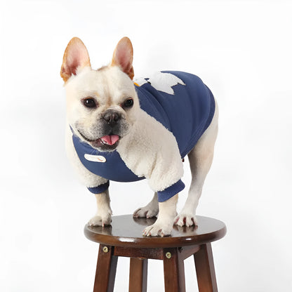 Dark blue fleece-lined dog winter coat in cotton material