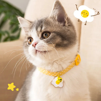 Adjustable small pet collar with bell pendant and bow tie decoration in green, pink or yellow