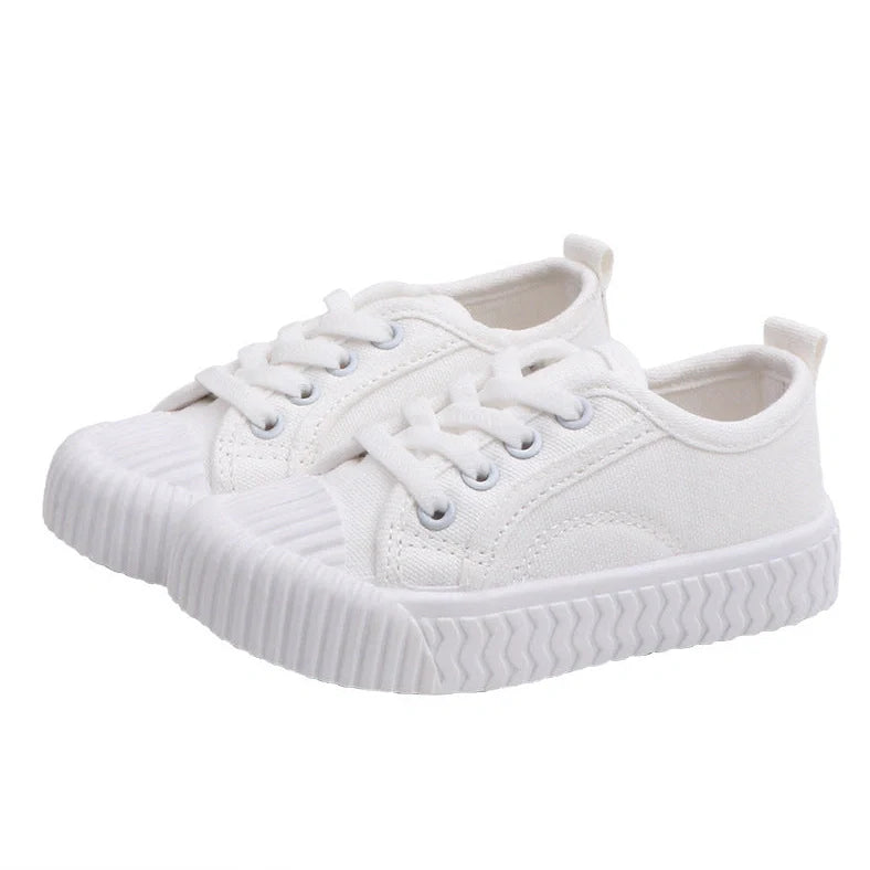 Korean style children's canvas shoes in black, red, yellow or white with non-slip rubber soles