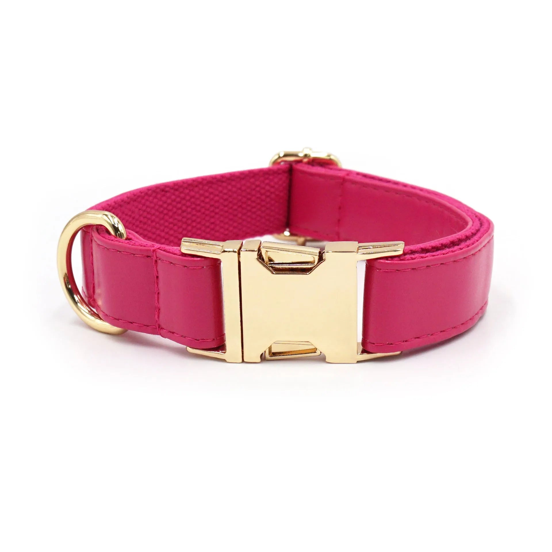 Velvet leather dog collar with colour block design showing buckle fastening in available colour options