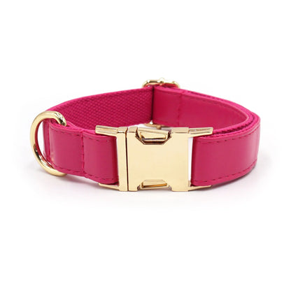 Velvet leather dog collar with colour block design showing buckle fastening in available colour options