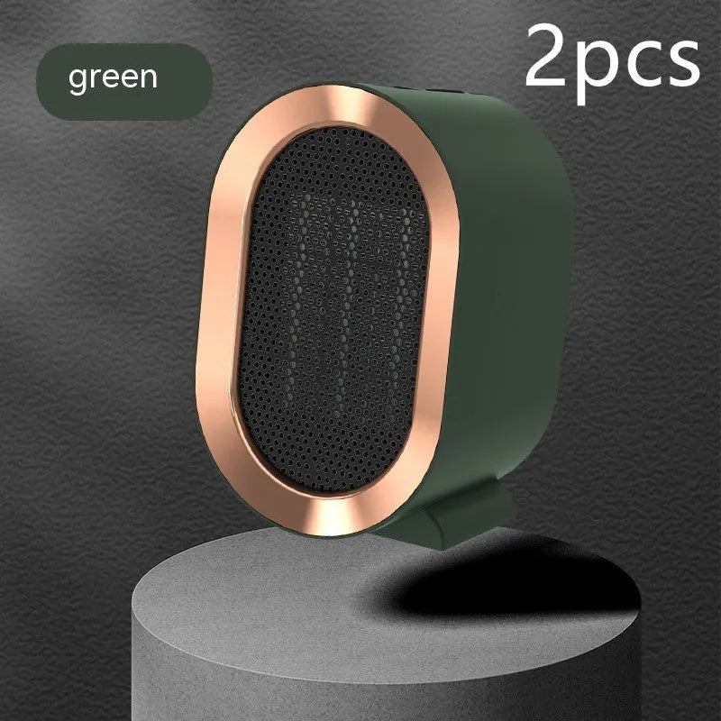 Black desktop electric heater with ceramic heating, mechanical dial, and compact design for home office use