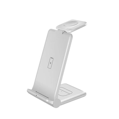 White 3-in-1 wireless charging station dock for iPhone, Samsung phone, Apple Watch and AirPods