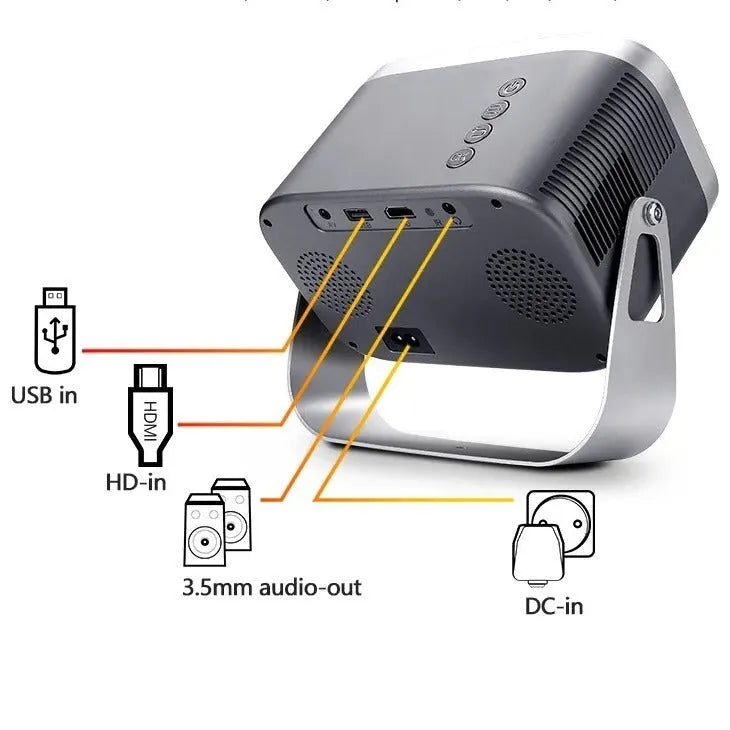 Portable 4K Smart Home Projector with Mobile Phone Screen Mirroring - Full HD 1080p Resolution 120W Power Android Compatible Projection Screen for Home Cinema Entertainment in Multiple Regional Standards
