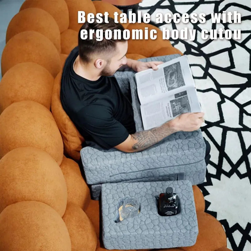 Reading Pillow High Density Sponge Armrest Backrest Support Cushion with Cup Holder 62x55x30cm for Sofa Bed Chair Sit Up Reading Gaming Blue Grey Navy