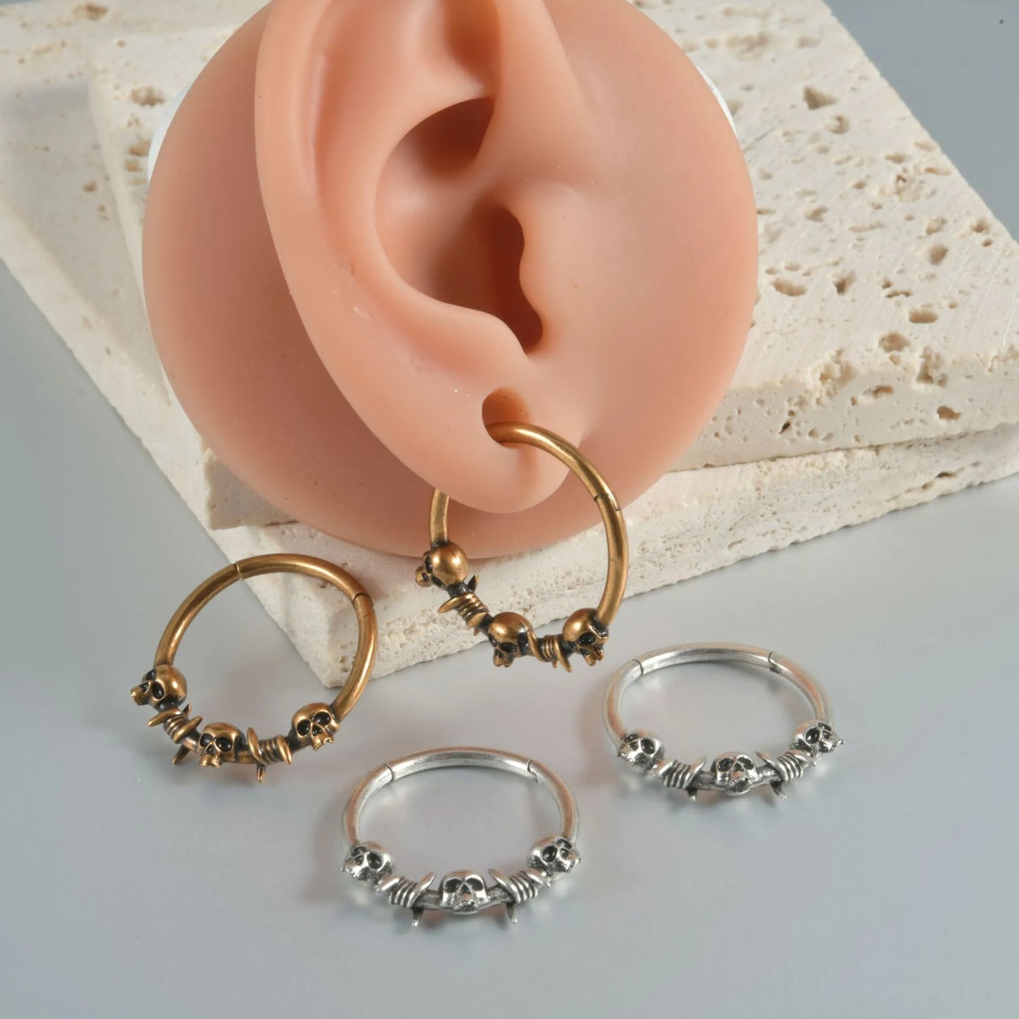 Copper ghost head punk earrings with antique finish, approximately 2.5cm length
