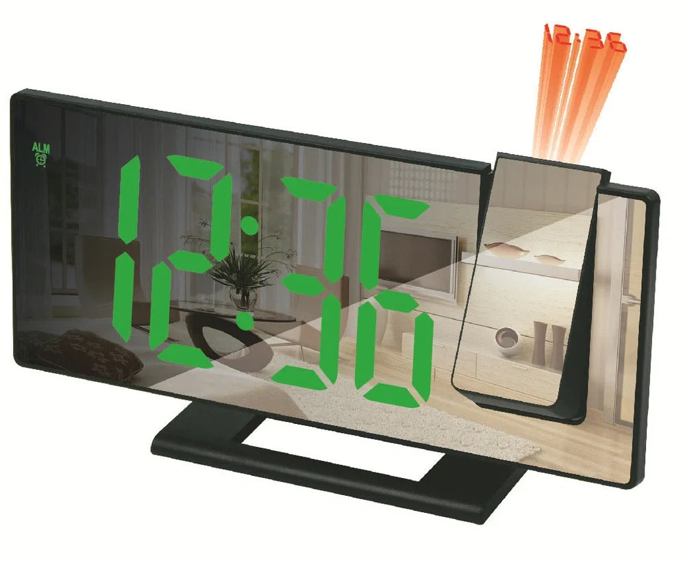 LED projection digital alarm clock with adjustable display showing time projection on ceiling