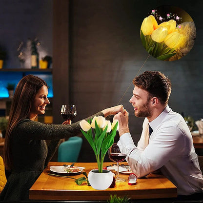 LED Tulip Flower Night Light in ceramic pot with vibrant colors for home decoration