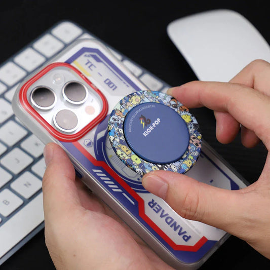 Stylish magnetic phone holder in various colors and designs, including Fashion World, Red Little Devil, Yellow Little Devil, Blue Little Devil, Blue Little Monster, Red Star Ring, Blue Star Ring, Yellow Lightning Snake, and Blue Lightning Snake