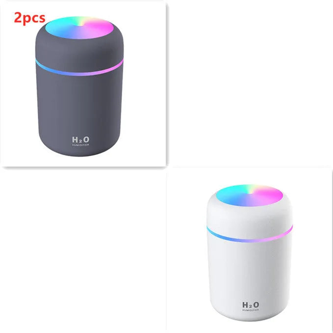 Pink white or navy blue USB desktop humidifier with LED mood lights and 300ml water tank