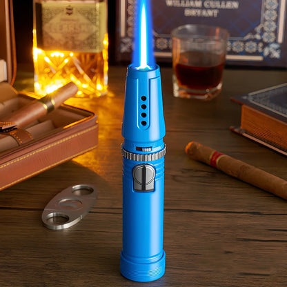 Windproof electronic cigar lighter with blue flame and zinc alloy construction