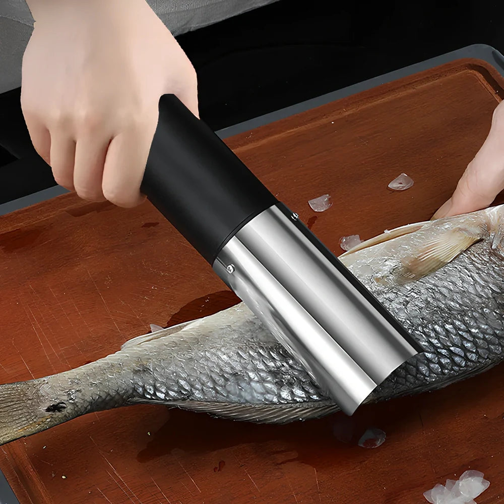 Electric handheld fish scaler machine in white, black, or light green with 125W motor and waterproof design
