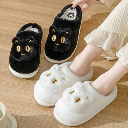 Cozy cat-themed plush slippers with soft, plush fabric and memory foam insoles for comfortable all-day wear