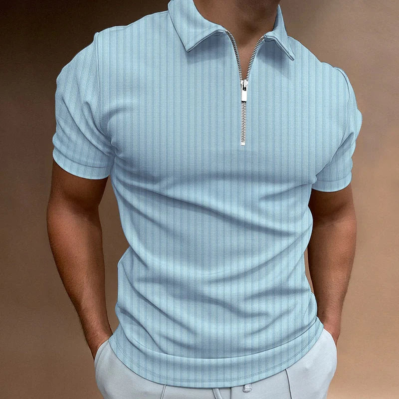 Men's striped zipper short sleeve t-shirt in various colors