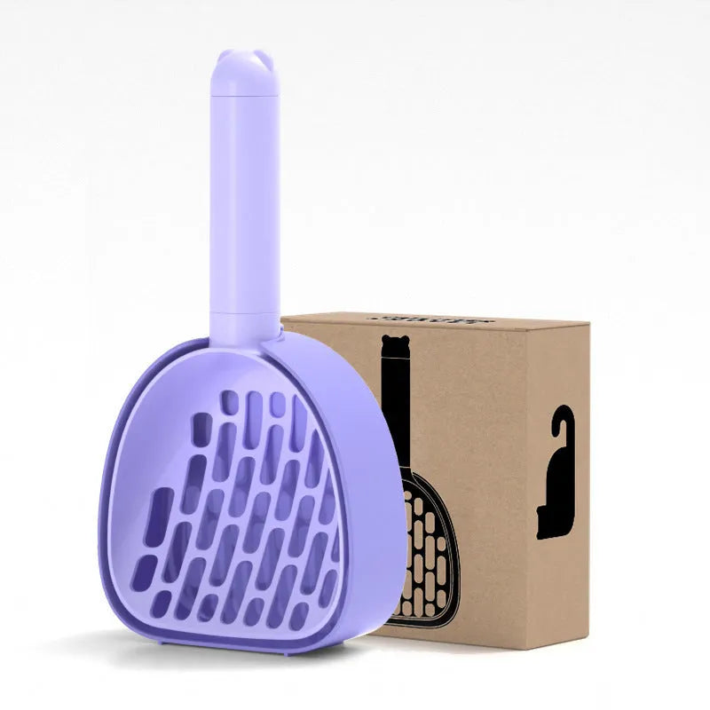 White ABS plastic cat litter scoop with storage base and hidden bag compartment