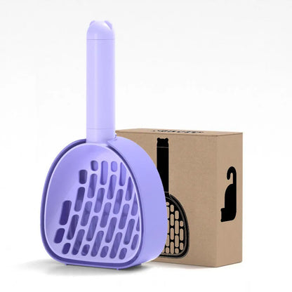 White ABS plastic cat litter scoop with storage base and hidden bag compartment