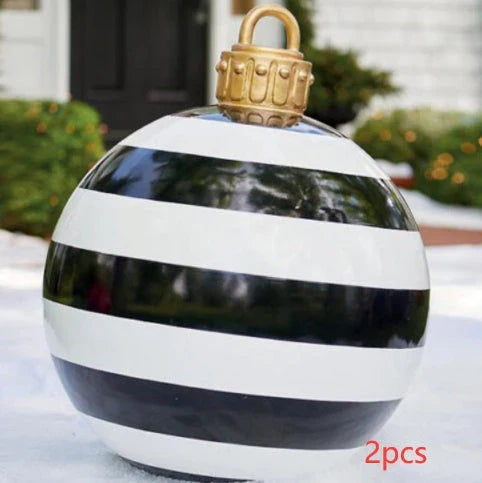Vibrant, inflatable Christmas ornaments in various holiday designs for outdoor decoration